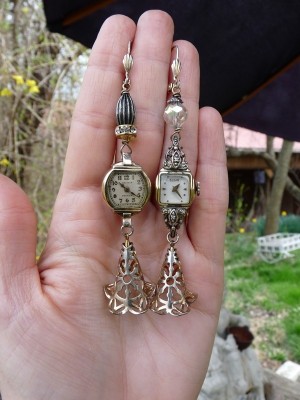 Earrings made from vintage timepieces